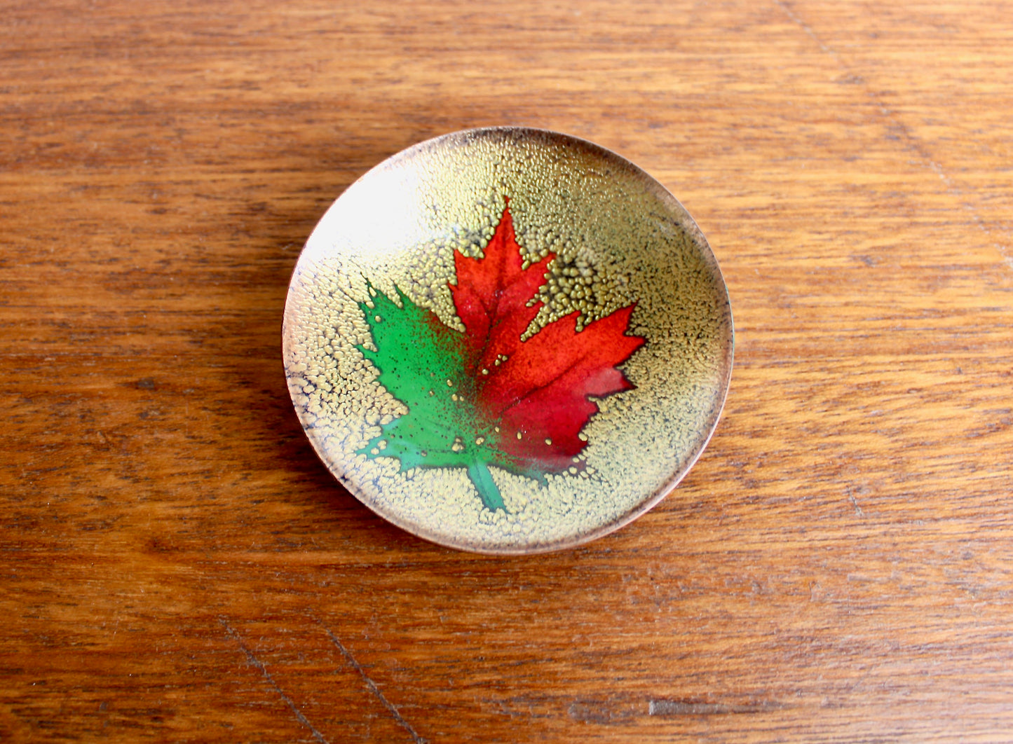 3" Jules Pierre Canadian Enamelware Artist - Petite Maple Leaf Form - Vintage Porcelain Enameled Copper