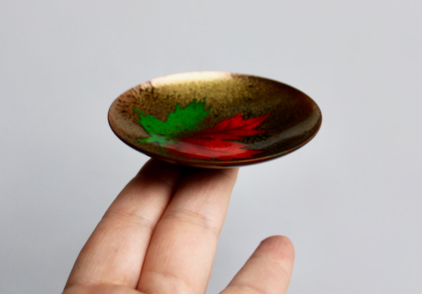 3" Jules Pierre Canadian Enamelware Artist - Petite Maple Leaf Form - Vintage Porcelain Enameled Copper