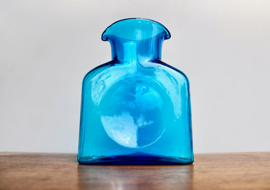 Blenko 384 Water Bottle Form in Turquoise Signed by Richard Blenko 2003, West Virginian Glass Company