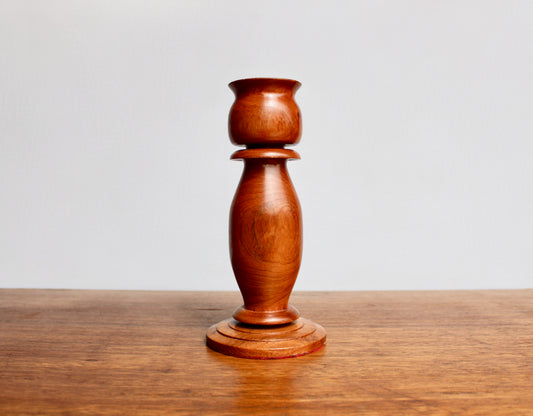 Handcrafted Teak 8.75" Tall Candleholder, Vintage Hand-Turned Hardwood w/ Excellent Grain, Fits Standard Tapers