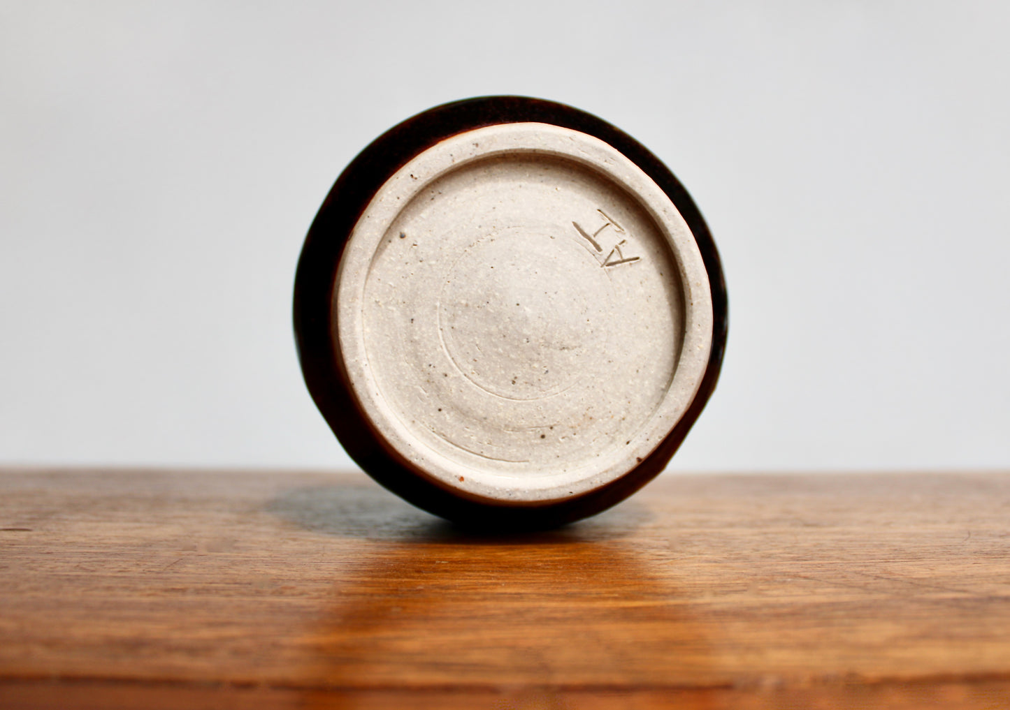 AI Stoneware Vessel Tenmoku Glazed Faceted Sides, Signed AI, Vtg Handcrafted Studio Pottery