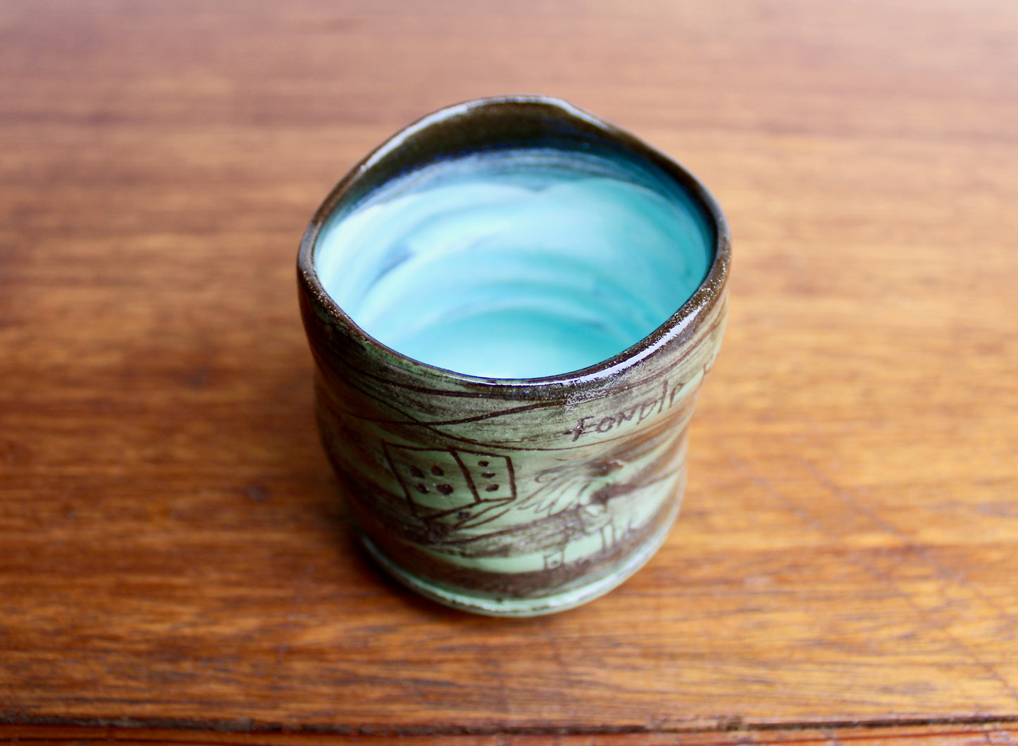 Bunko Baby Yunomi Teacup - Oh Baby - Fondle Roll - The Hopper & "Milk Milk Lemonade - Around the Corner Fudge is Made", Handcrafted Studio Pottery