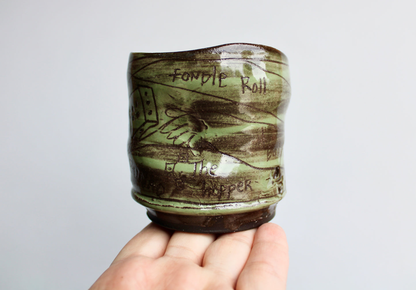 Bunko Baby Yunomi Teacup - Oh Baby - Fondle Roll - The Hopper & "Milk Milk Lemonade - Around the Corner Fudge is Made", Handcrafted Studio Pottery