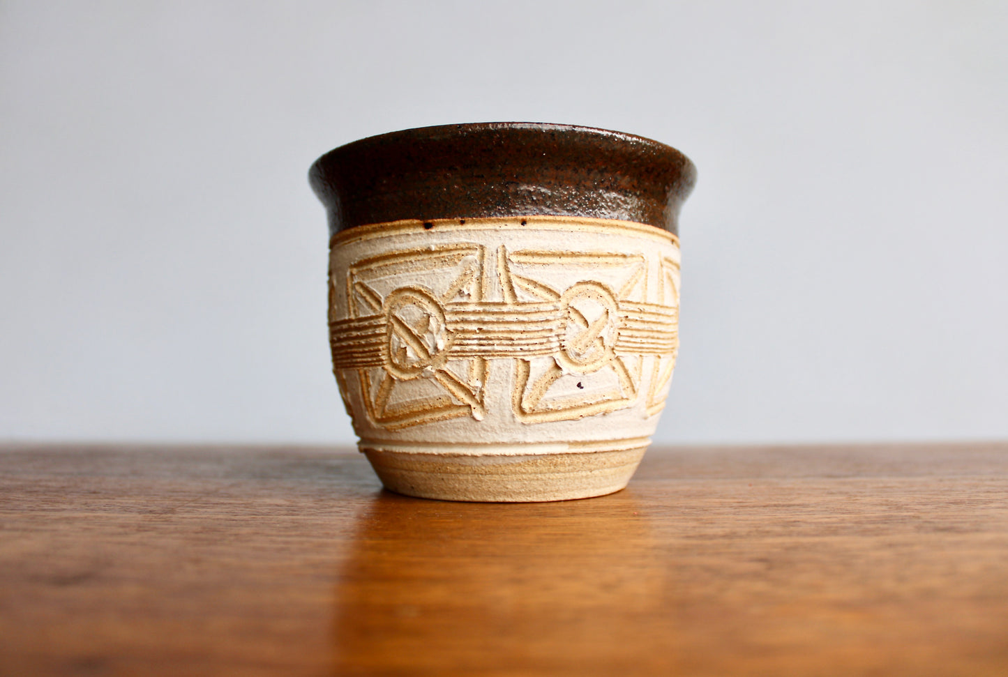 SOLD: Textured Planter w/ Controlled Volcanic Rim - Vintage Handcrafted Studio Pottery