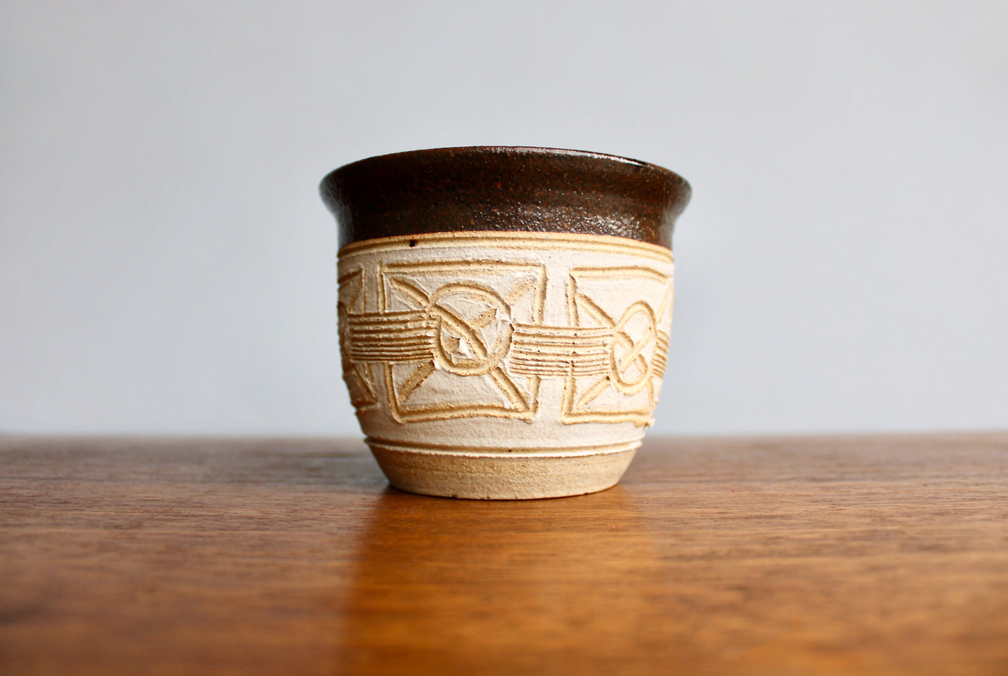 SOLD: Textured Planter w/ Controlled Volcanic Rim - Vintage Handcrafted Studio Pottery