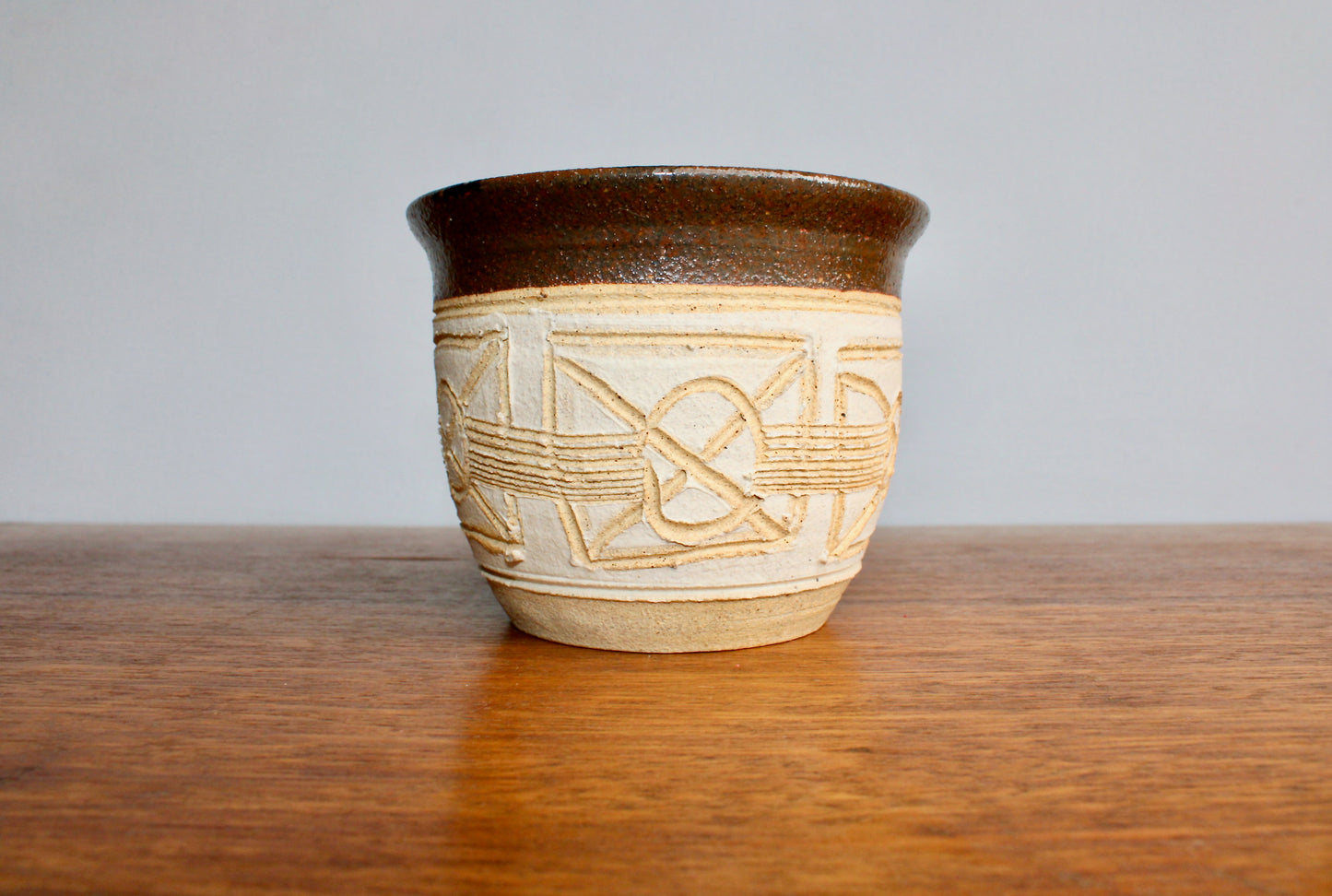 SOLD: Textured Planter w/ Controlled Volcanic Rim - Vintage Handcrafted Studio Pottery