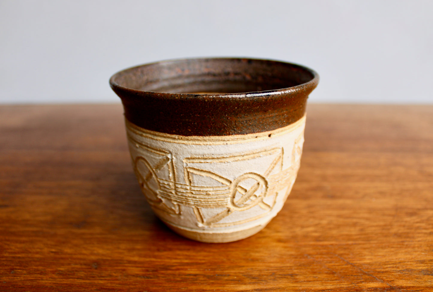 SOLD: Textured Planter w/ Controlled Volcanic Rim - Vintage Handcrafted Studio Pottery