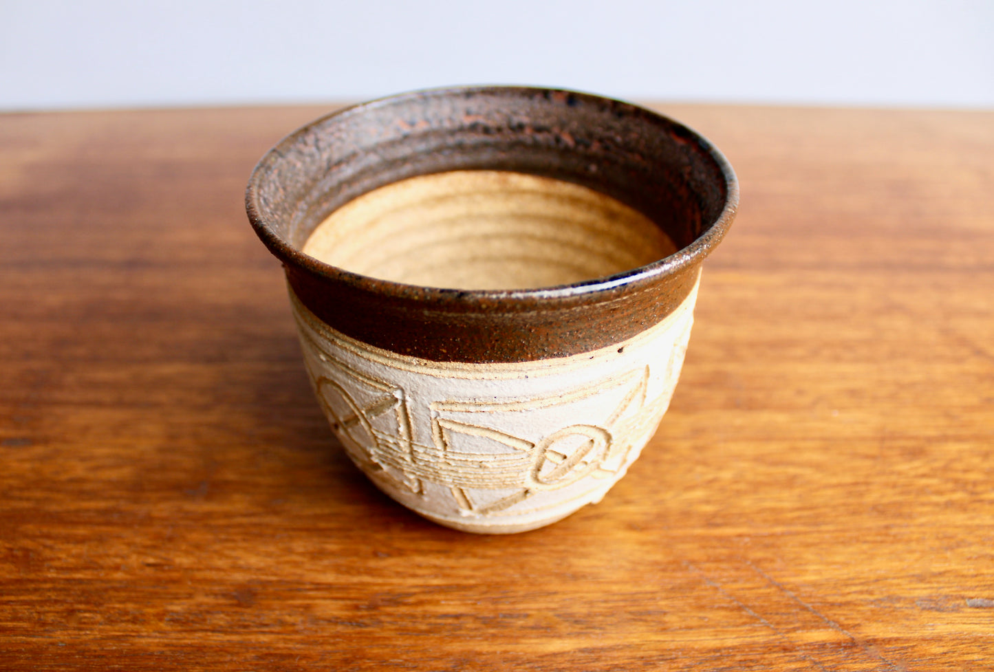 SOLD: Textured Planter w/ Controlled Volcanic Rim - Vintage Handcrafted Studio Pottery