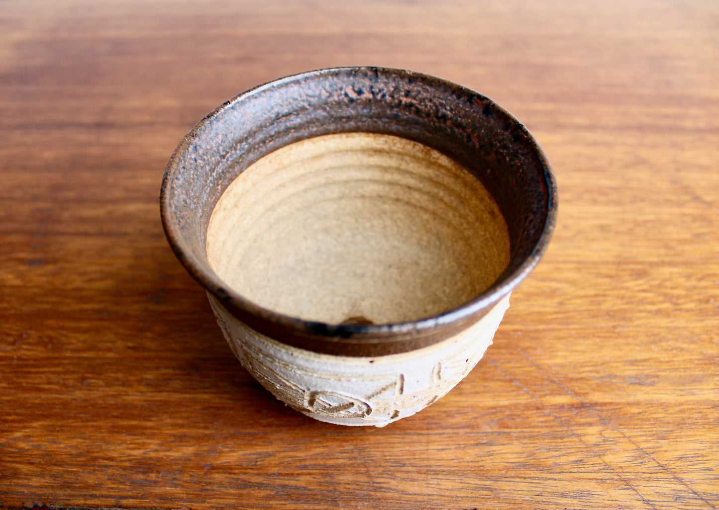 SOLD: Textured Planter w/ Controlled Volcanic Rim - Vintage Handcrafted Studio Pottery