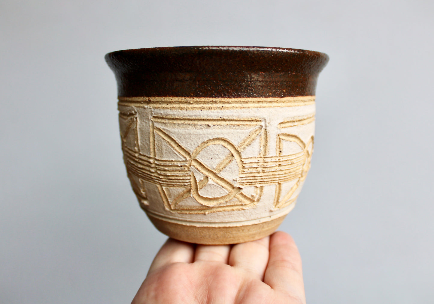 SOLD: Textured Planter w/ Controlled Volcanic Rim - Vintage Handcrafted Studio Pottery