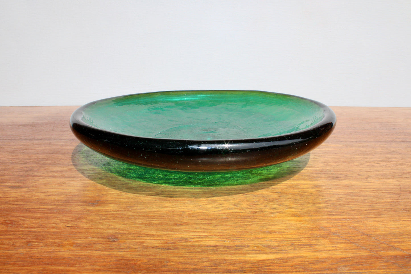SOLD:  1950s Blenko 988L Sea Green Plate Form in Pale Emerald or Seafoam Green w/ Lovely Suspended Bubble by Blenko Glass Company of West Virginia