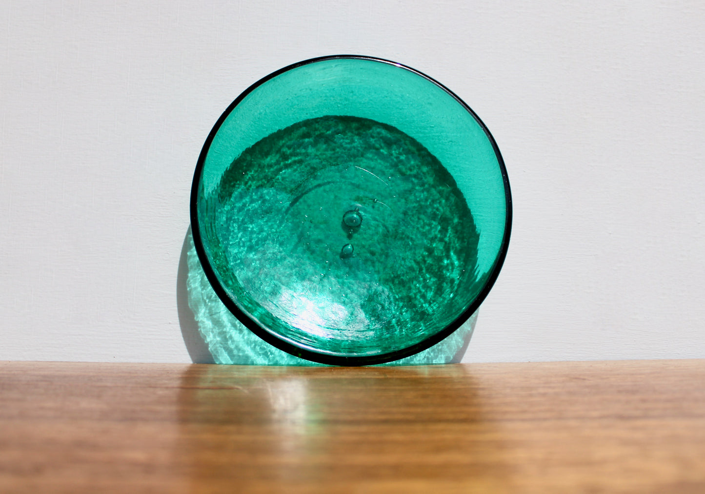 SOLD:  1950s Blenko 988L Sea Green Plate Form in Pale Emerald or Seafoam Green w/ Lovely Suspended Bubble by Blenko Glass Company of West Virginia