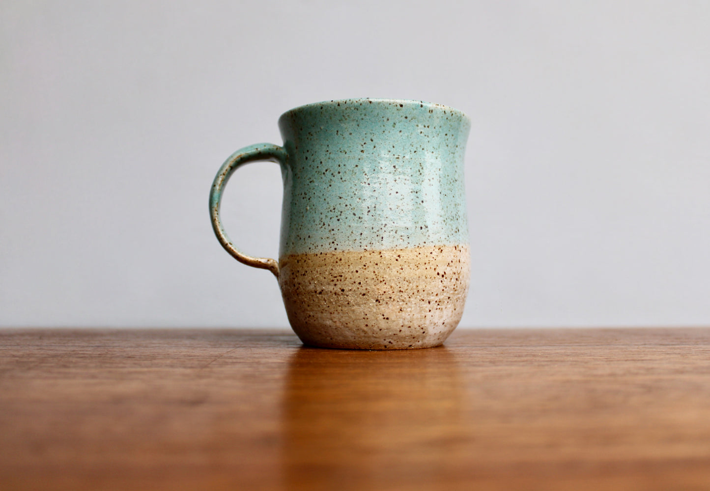 Stunning KH Stoneware Mug, Lightly Textured Semi-Gloss Sea-Green, Handcrafted Studio Pottery