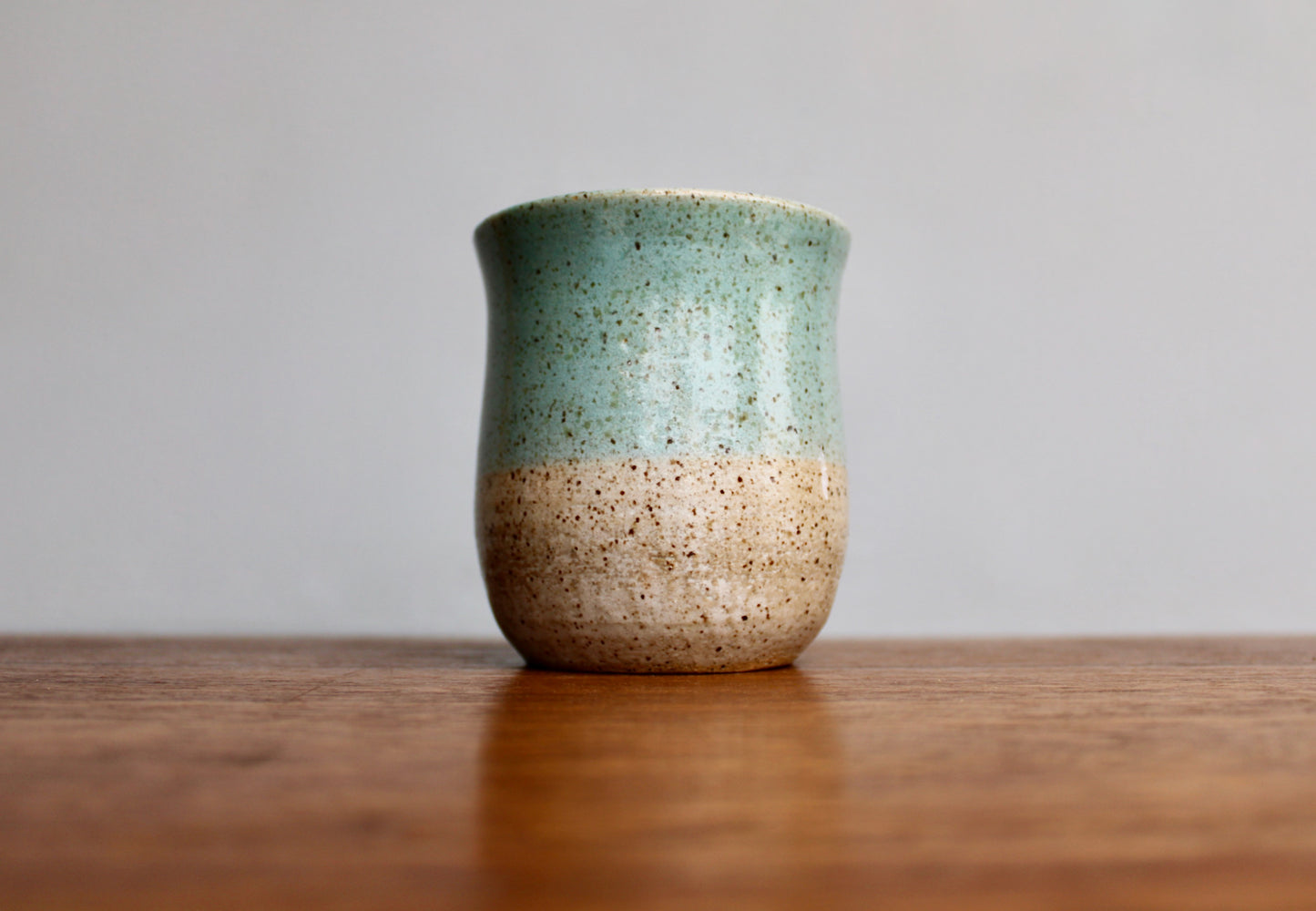 Stunning KH Stoneware Mug, Lightly Textured Semi-Gloss Sea-Green, Handcrafted Studio Pottery