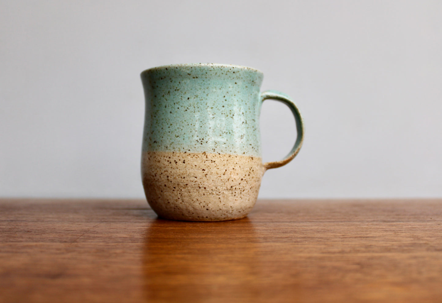 Stunning KH Stoneware Mug, Lightly Textured Semi-Gloss Sea-Green, Handcrafted Studio Pottery