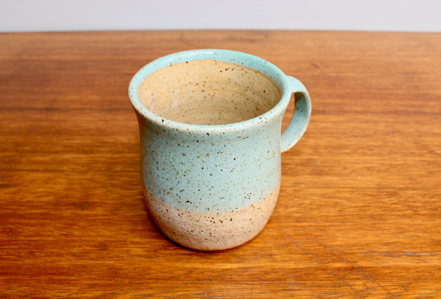 Stunning KH Stoneware Mug, Lightly Textured Semi-Gloss Sea-Green, Handcrafted Studio Pottery