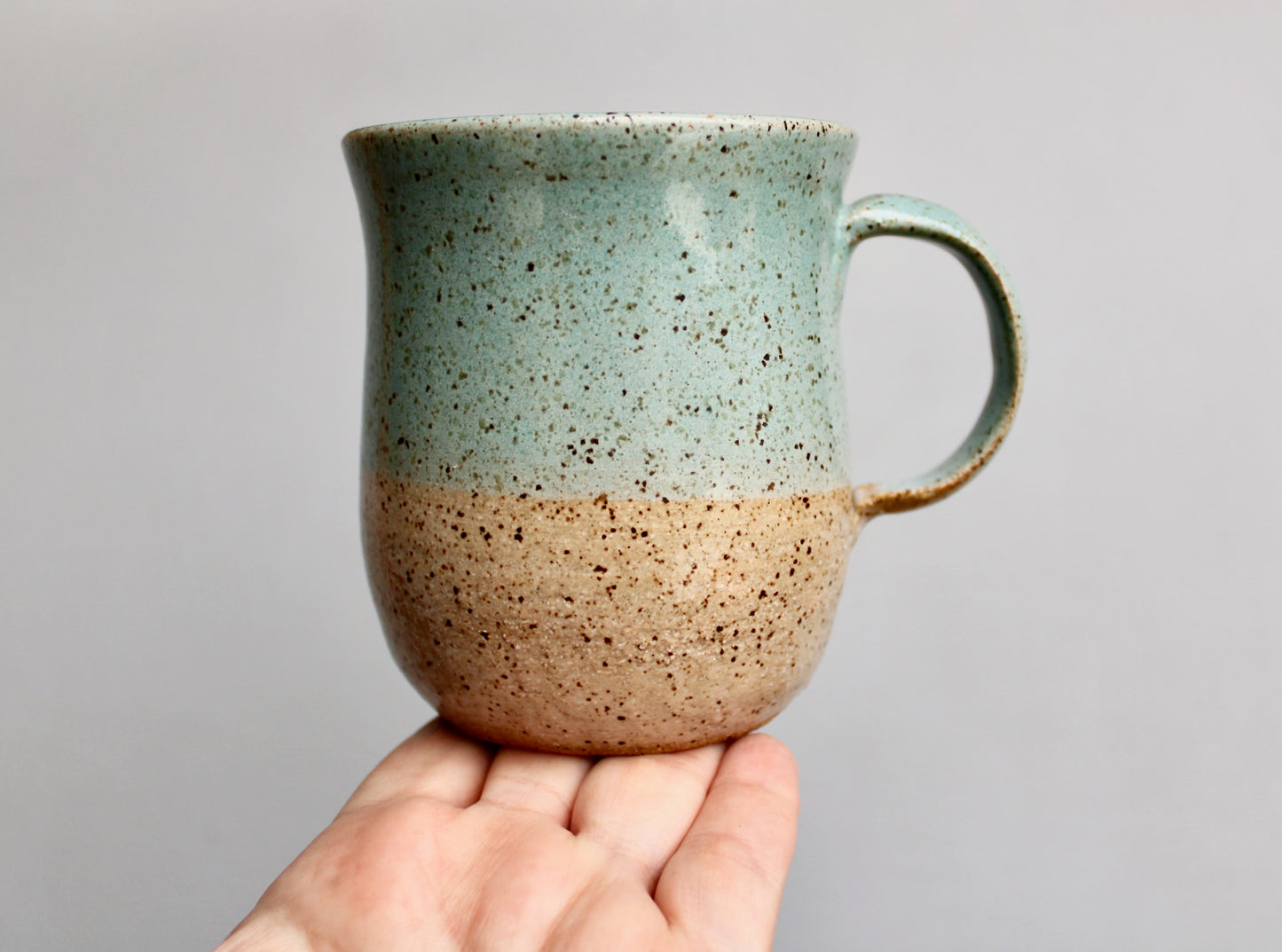 Stunning KH Stoneware Mug, Lightly Textured Semi-Gloss Sea-Green, Handcrafted Studio Pottery