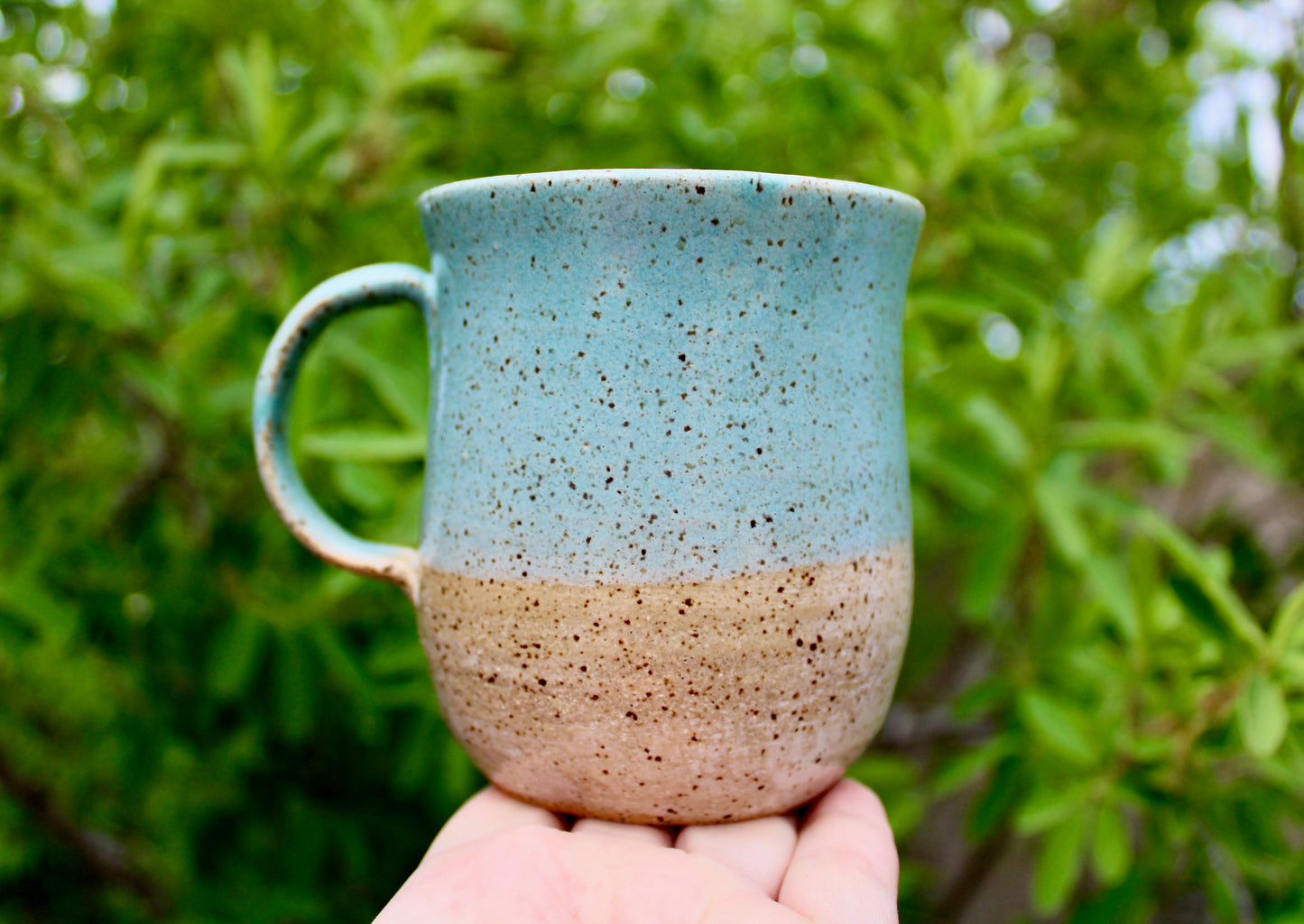 Stunning KH Stoneware Mug, Lightly Textured Semi-Gloss Sea-Green, Handcrafted Studio Pottery