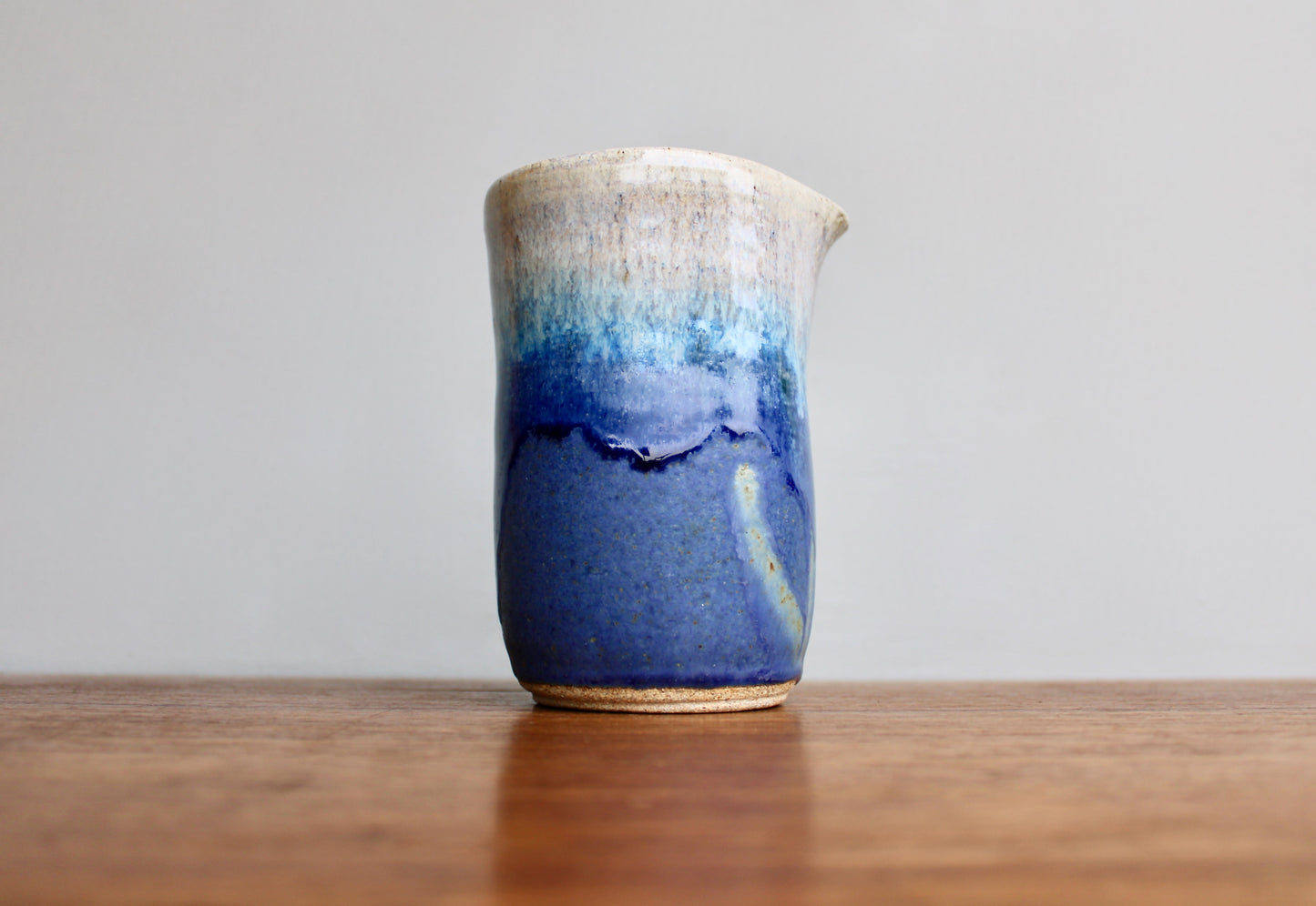 Kempton Studio Pottery, Vellum Blue Modern Spouted 5.5" Vessel, Overlapping Deep Dimensional Glazes