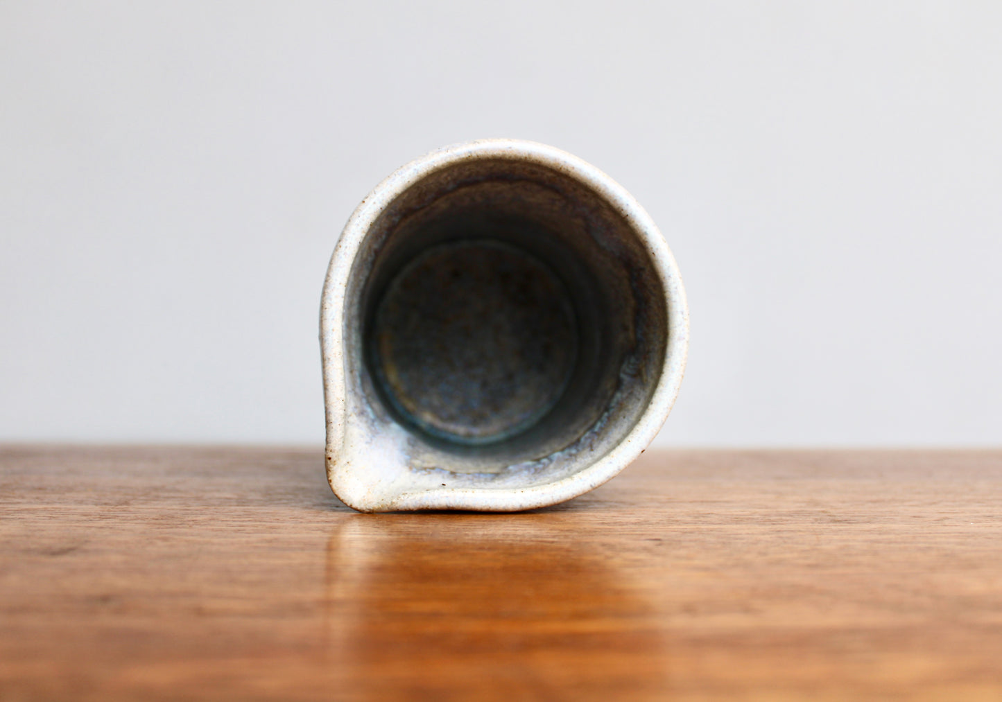 Kempton Studio Pottery, Vellum Blue Modern Spouted 5.5" Vessel, Overlapping Deep Dimensional Glazes