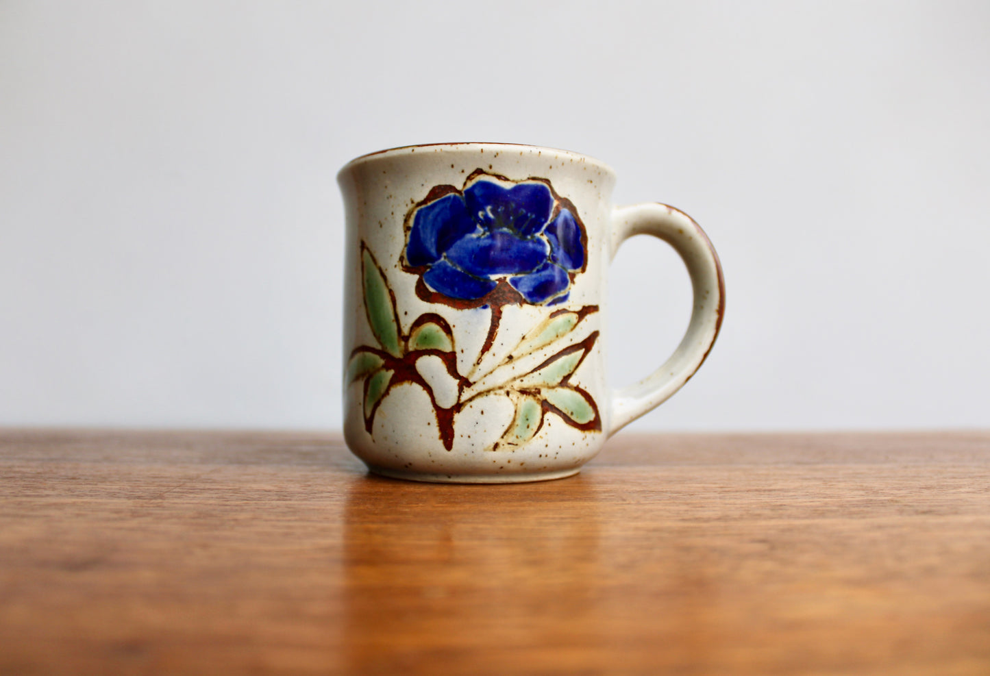 SOLD:  1970s Vtg Otagiri Mug, Huge Blue Flower - Color Literally Coming at You ! Classic Modern Japanese Pottery Vintage Tankard Style Coffee Mug