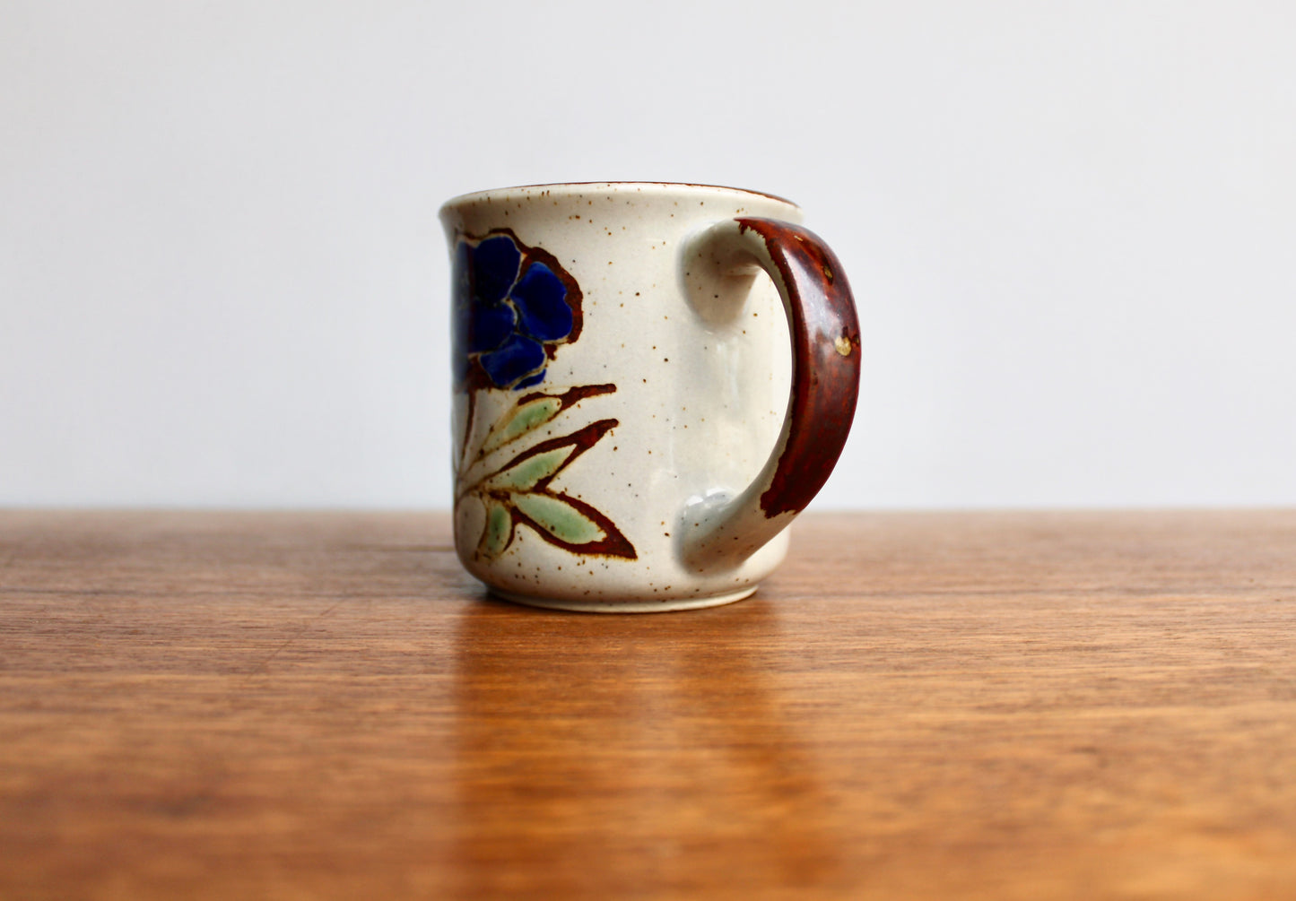 SOLD:  1970s Vtg Otagiri Mug, Huge Blue Flower - Color Literally Coming at You ! Classic Modern Japanese Pottery Vintage Tankard Style Coffee Mug