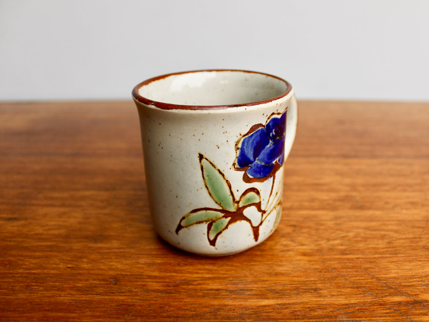 SOLD:  1970s Vtg Otagiri Mug, Huge Blue Flower - Color Literally Coming at You ! Classic Modern Japanese Pottery Vintage Tankard Style Coffee Mug
