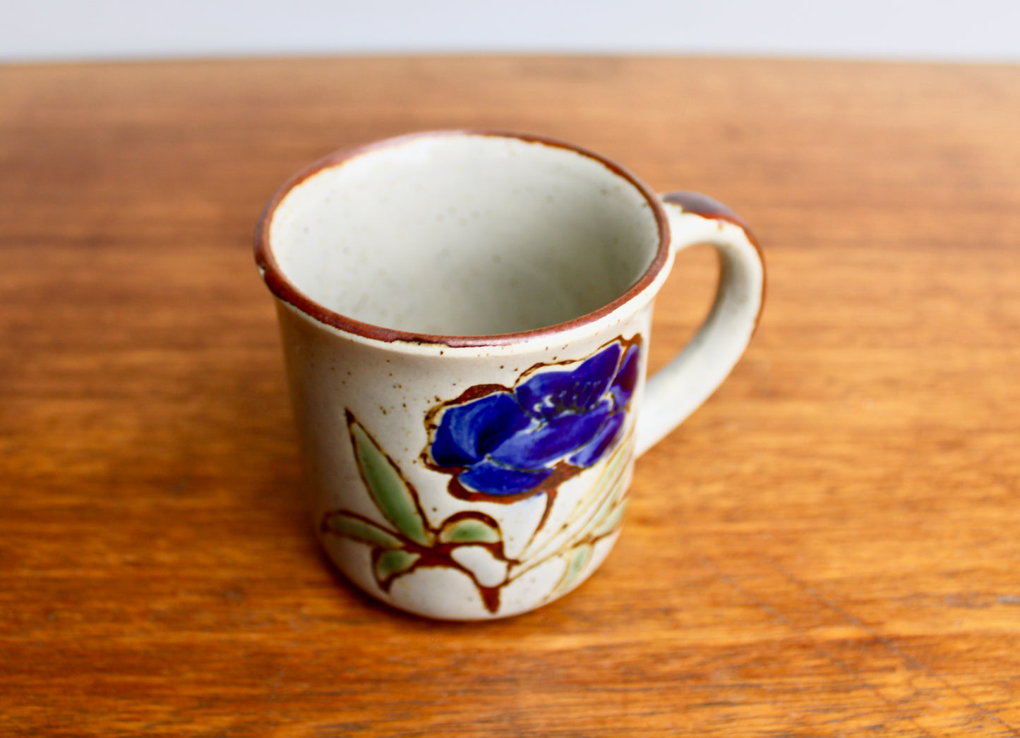 SOLD:  1970s Vtg Otagiri Mug, Huge Blue Flower - Color Literally Coming at You ! Classic Modern Japanese Pottery Vintage Tankard Style Coffee Mug
