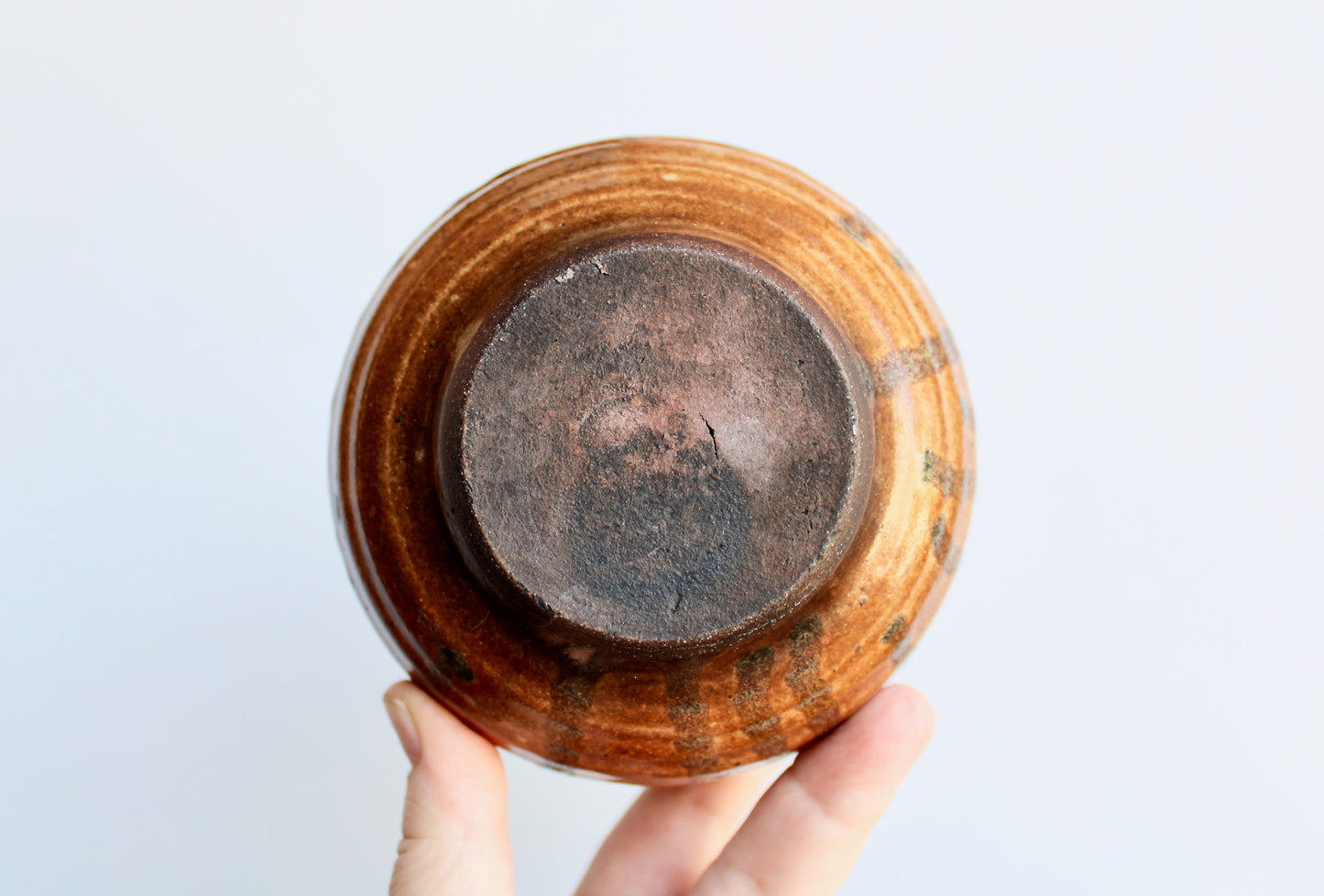 Raku Studio Pottery Jar w/ Natural Cork Lid - Orangey Drip Decor Shino Glazed Vtg Functional Handcrafted Wheel Thrown Pottery