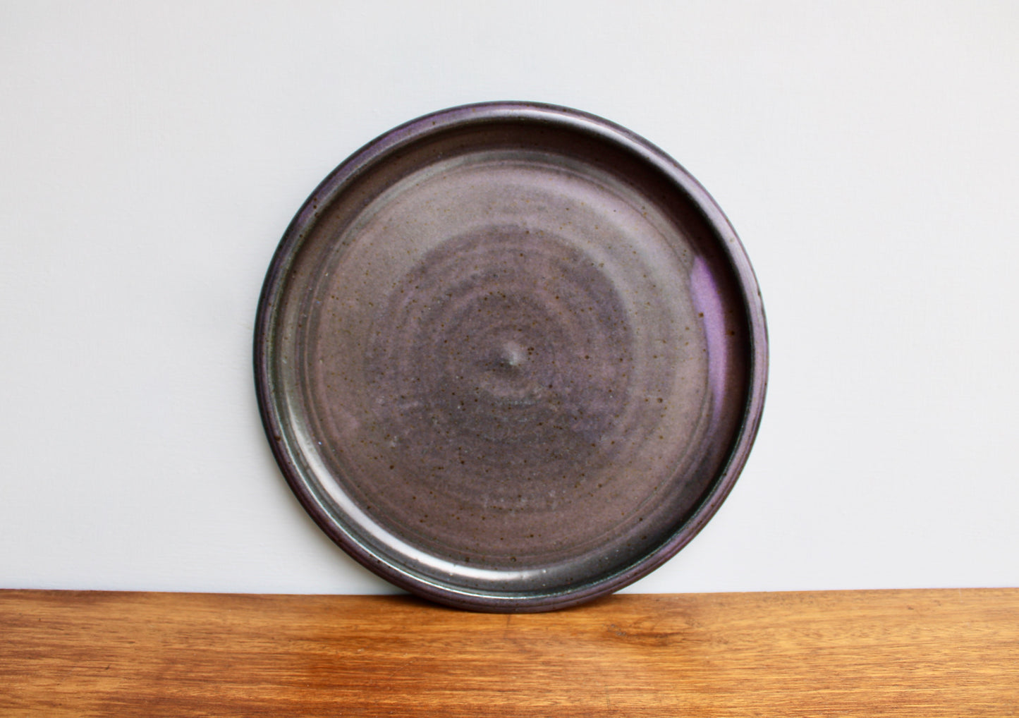 Large Rimmed Plate, Charcoal Purple Glazed Stoneware, Vintage Handcrafted Studio Pottery