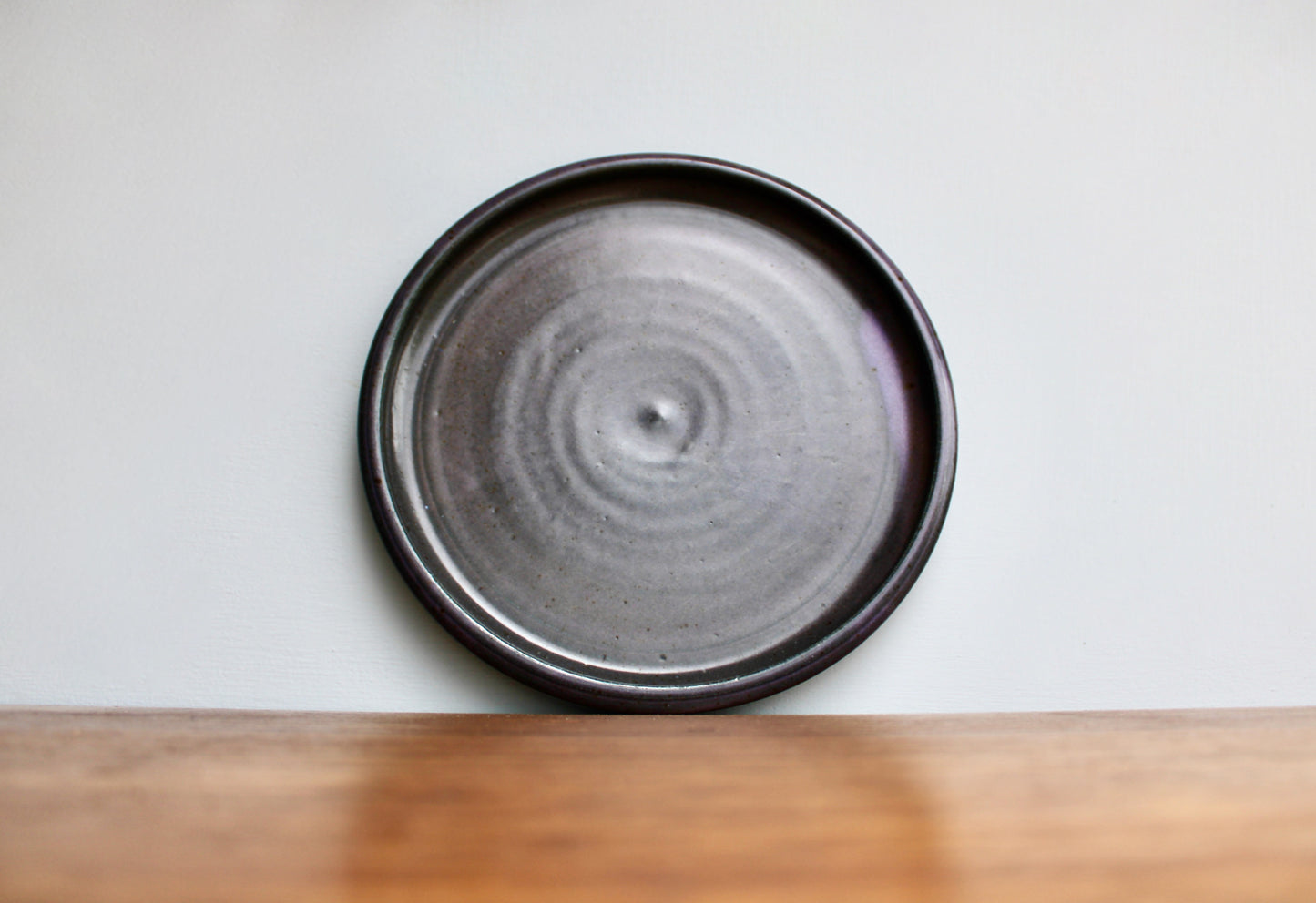 Large Rimmed Plate, Charcoal Purple Glazed Stoneware, Vintage Handcrafted Studio Pottery