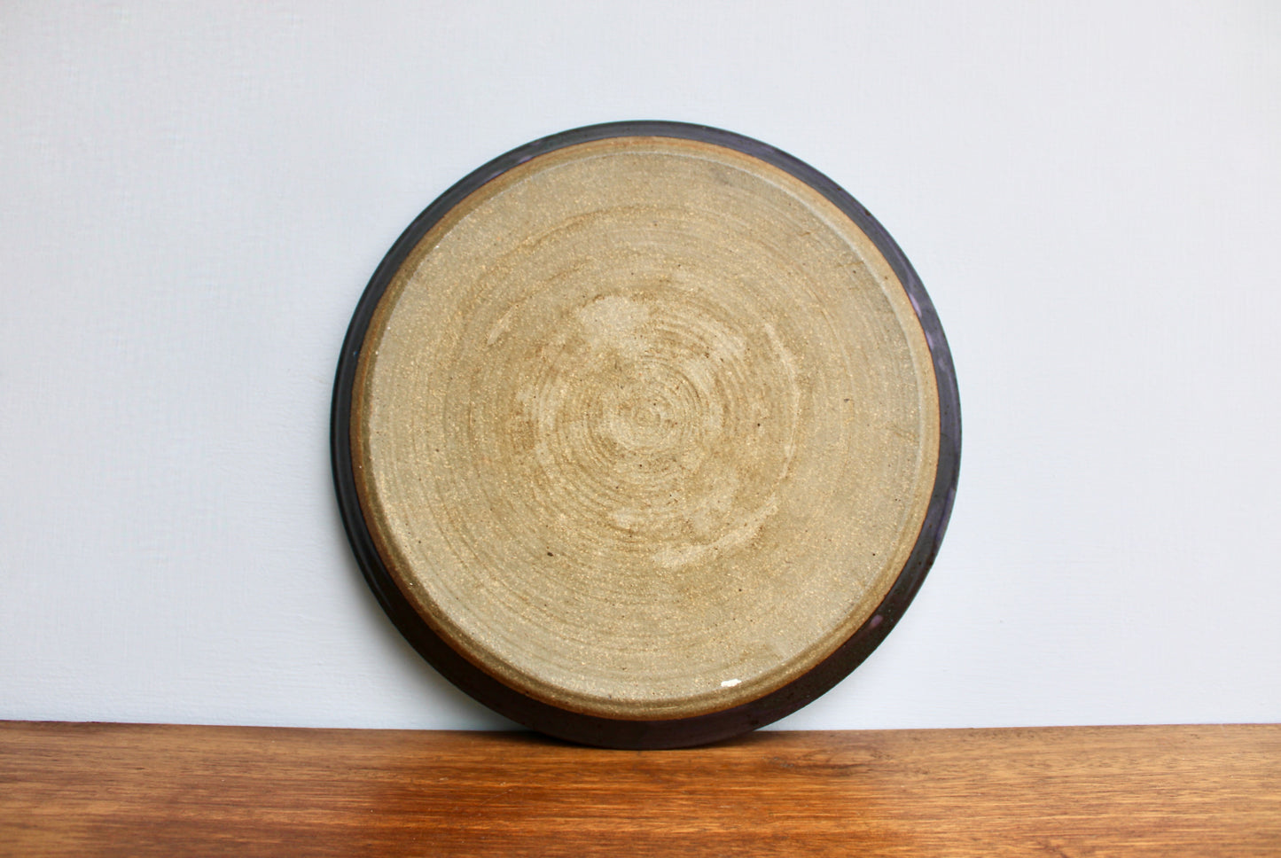 Large Rimmed Plate, Charcoal Purple Glazed Stoneware, Vintage Handcrafted Studio Pottery