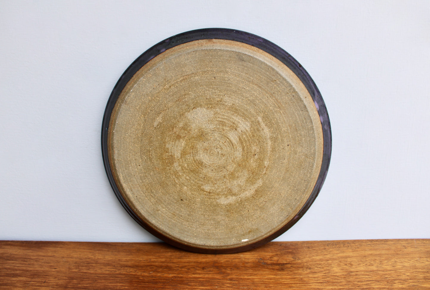 Large Rimmed Plate, Charcoal Purple Glazed Stoneware, Vintage Handcrafted Studio Pottery