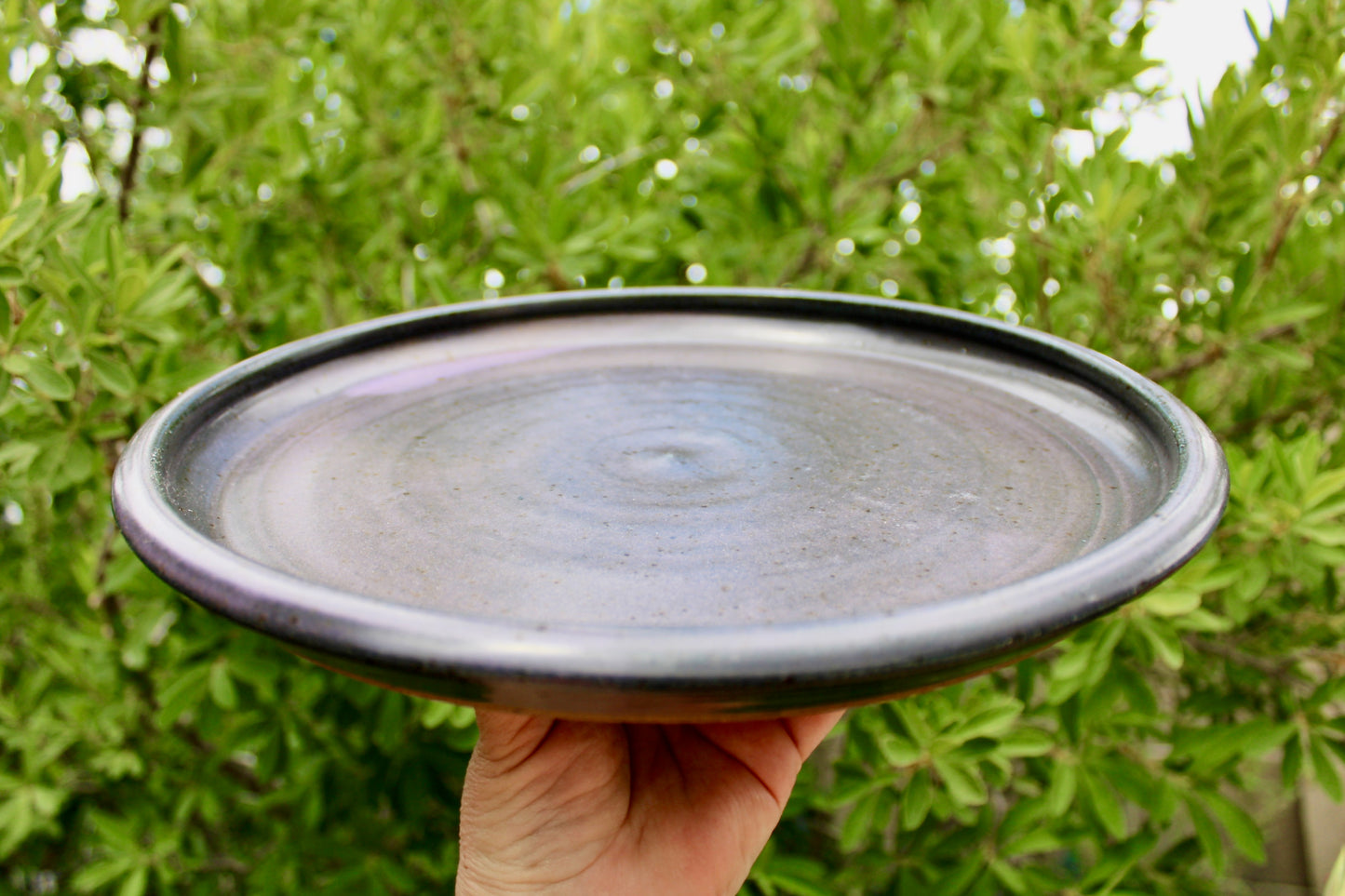 Large Rimmed Plate, Charcoal Purple Glazed Stoneware, Vintage Handcrafted Studio Pottery