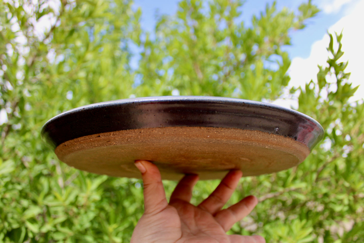 Large Rimmed Plate, Charcoal Purple Glazed Stoneware, Vintage Handcrafted Studio Pottery