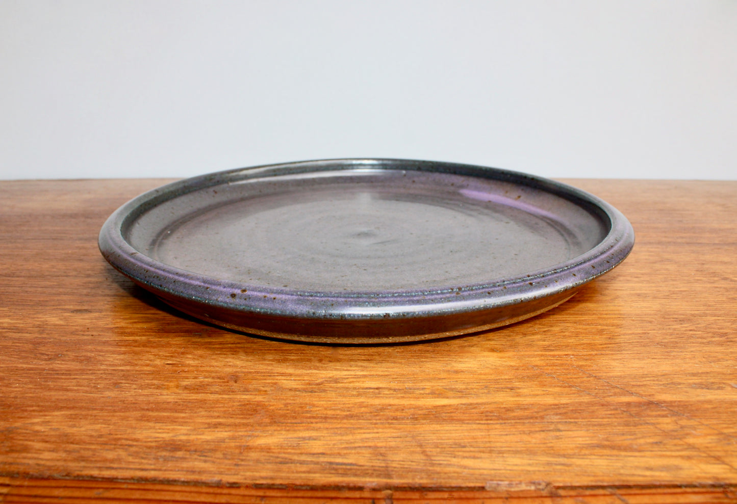 Large Rimmed Plate, Charcoal Purple Glazed Stoneware, Vintage Handcrafted Studio Pottery