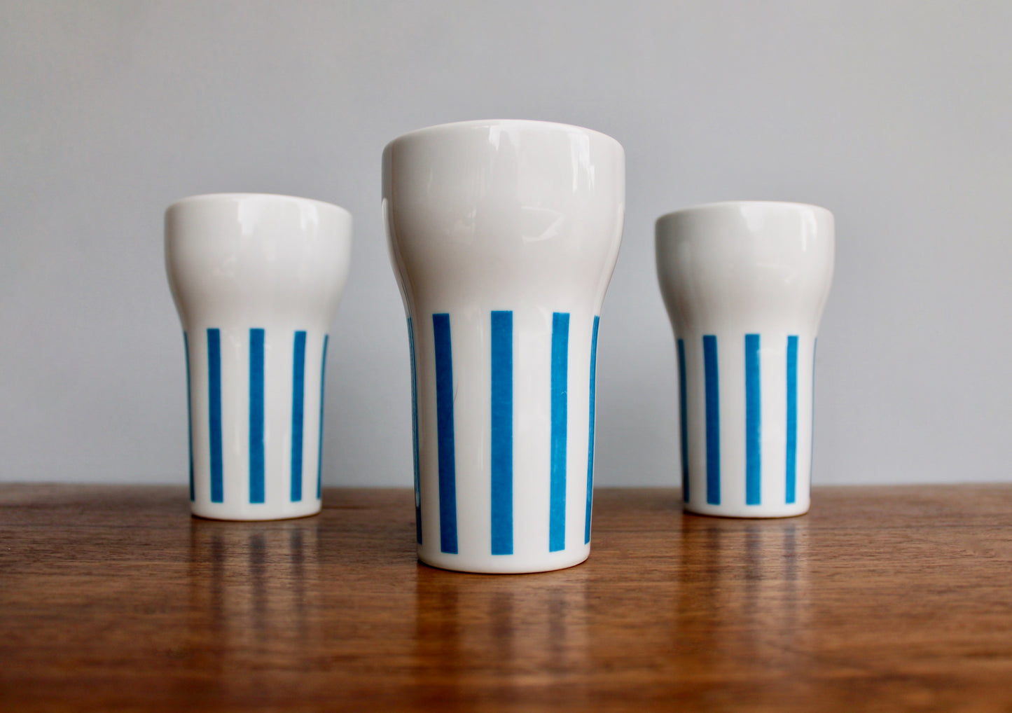 "Everyone Loves Ice Cream and Candy" 3 Beautiful Schmid Tackett - Large Mugs Designed by LaGardo Tackett, Mid Century Modern Tableware, Blue Stripe Porcelain