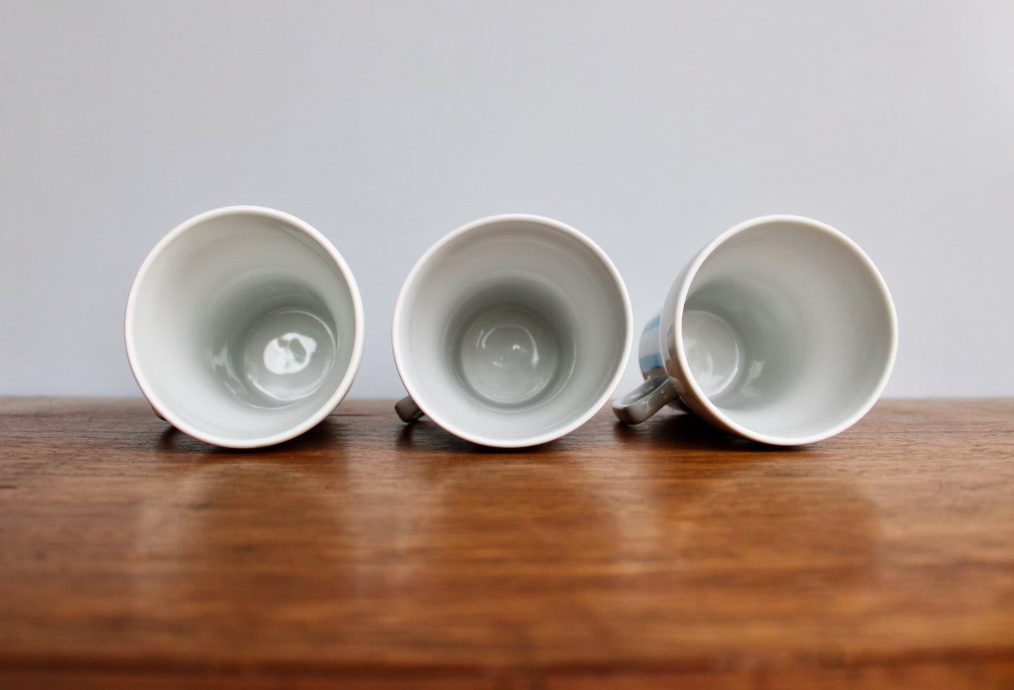 "Everyone Loves Ice Cream and Candy" 3 Beautiful Schmid Tackett - Large Mugs Designed by LaGardo Tackett, Mid Century Modern Tableware, Blue Stripe Porcelain