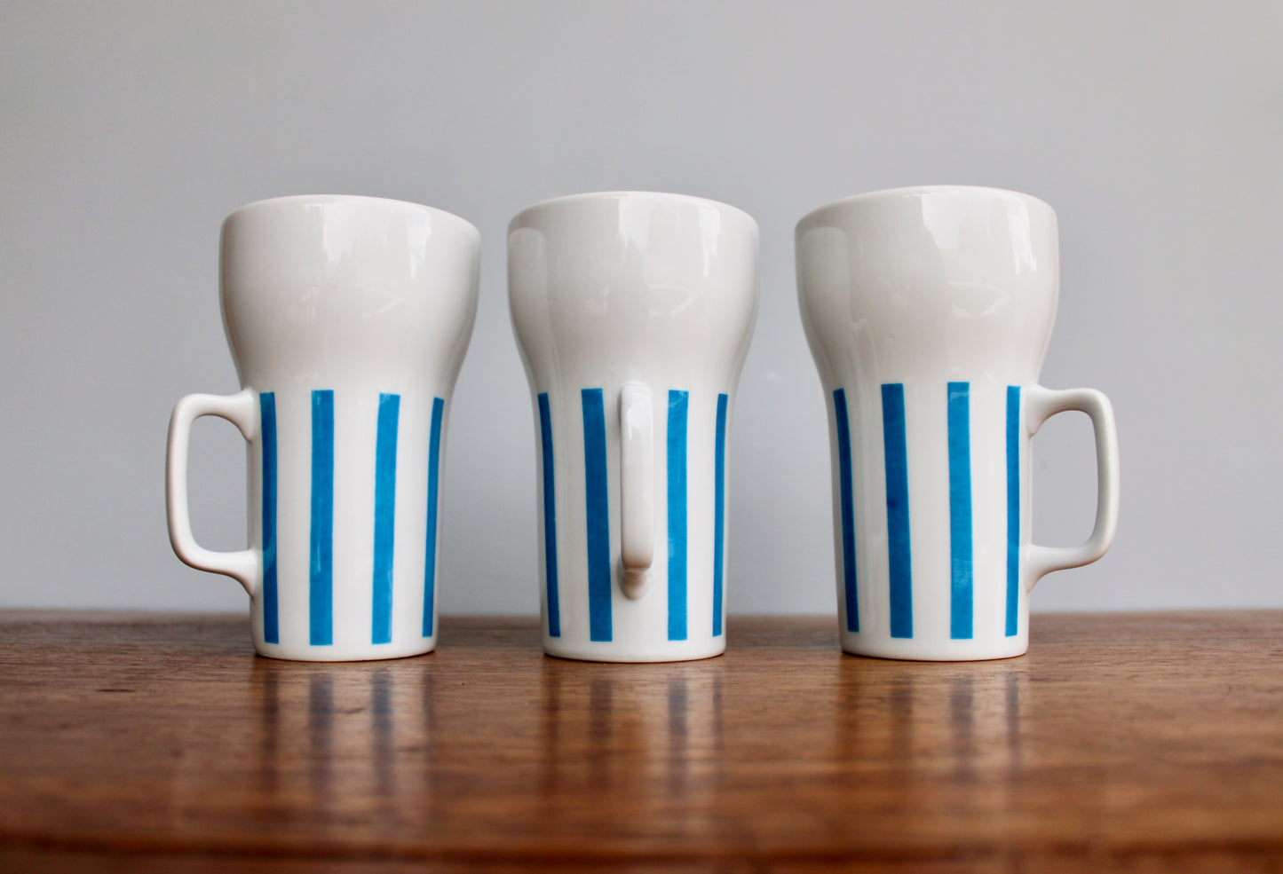 "Everyone Loves Ice Cream and Candy" 3 Beautiful Schmid Tackett - Large Mugs Designed by LaGardo Tackett, Mid Century Modern Tableware, Blue Stripe Porcelain