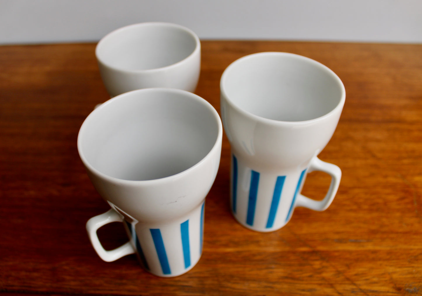 "Everyone Loves Ice Cream and Candy" 3 Beautiful Schmid Tackett - Large Mugs Designed by LaGardo Tackett, Mid Century Modern Tableware, Blue Stripe Porcelain