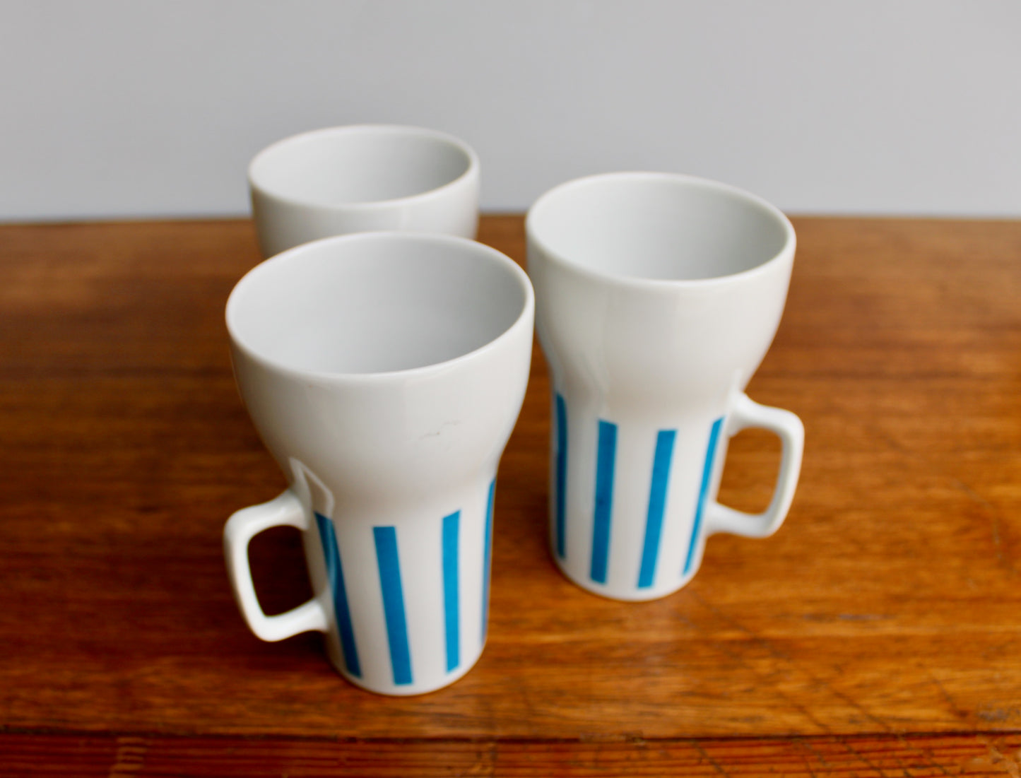 "Everyone Loves Ice Cream and Candy" 3 Beautiful Schmid Tackett - Large Mugs Designed by LaGardo Tackett, Mid Century Modern Tableware, Blue Stripe Porcelain