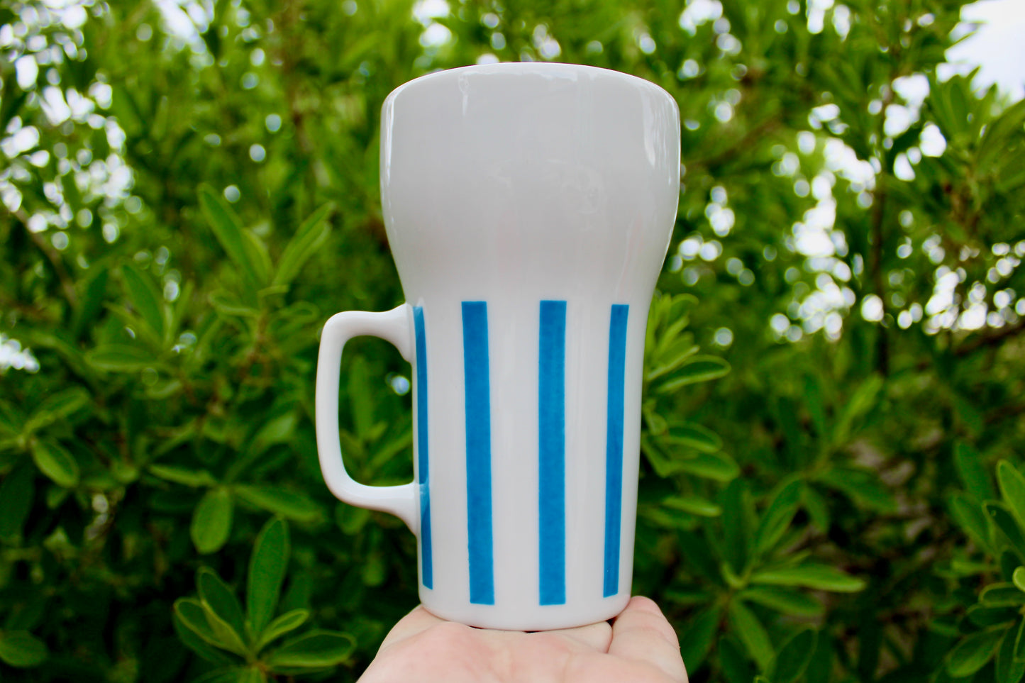 "Everyone Loves Ice Cream and Candy" 3 Beautiful Schmid Tackett - Large Mugs Designed by LaGardo Tackett, Mid Century Modern Tableware, Blue Stripe Porcelain