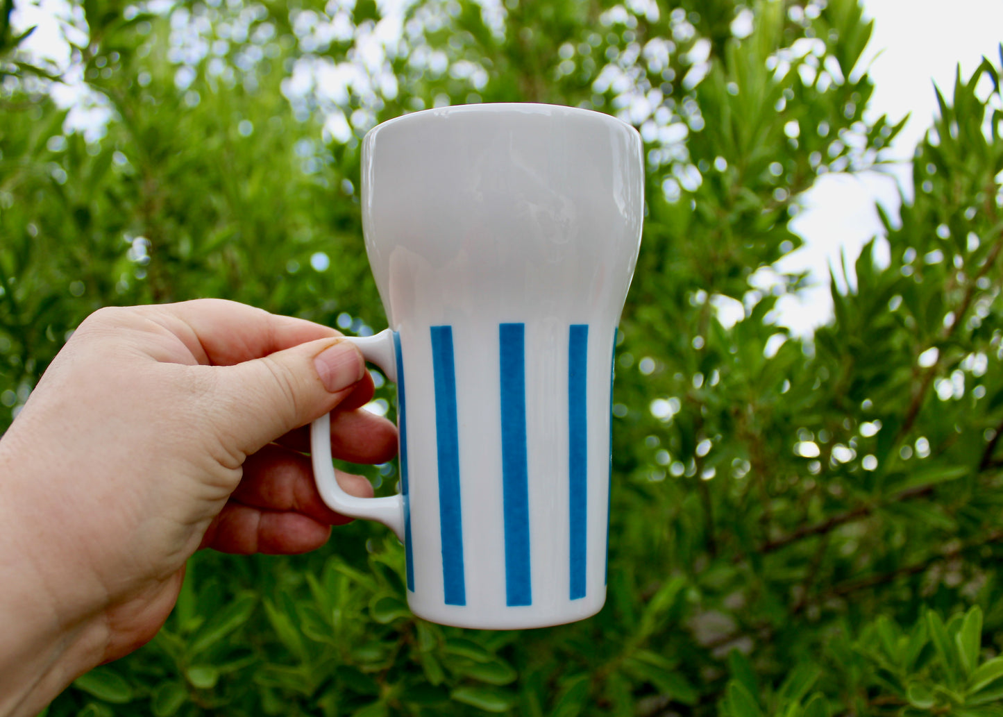 "Everyone Loves Ice Cream and Candy" 3 Beautiful Schmid Tackett - Large Mugs Designed by LaGardo Tackett, Mid Century Modern Tableware, Blue Stripe Porcelain