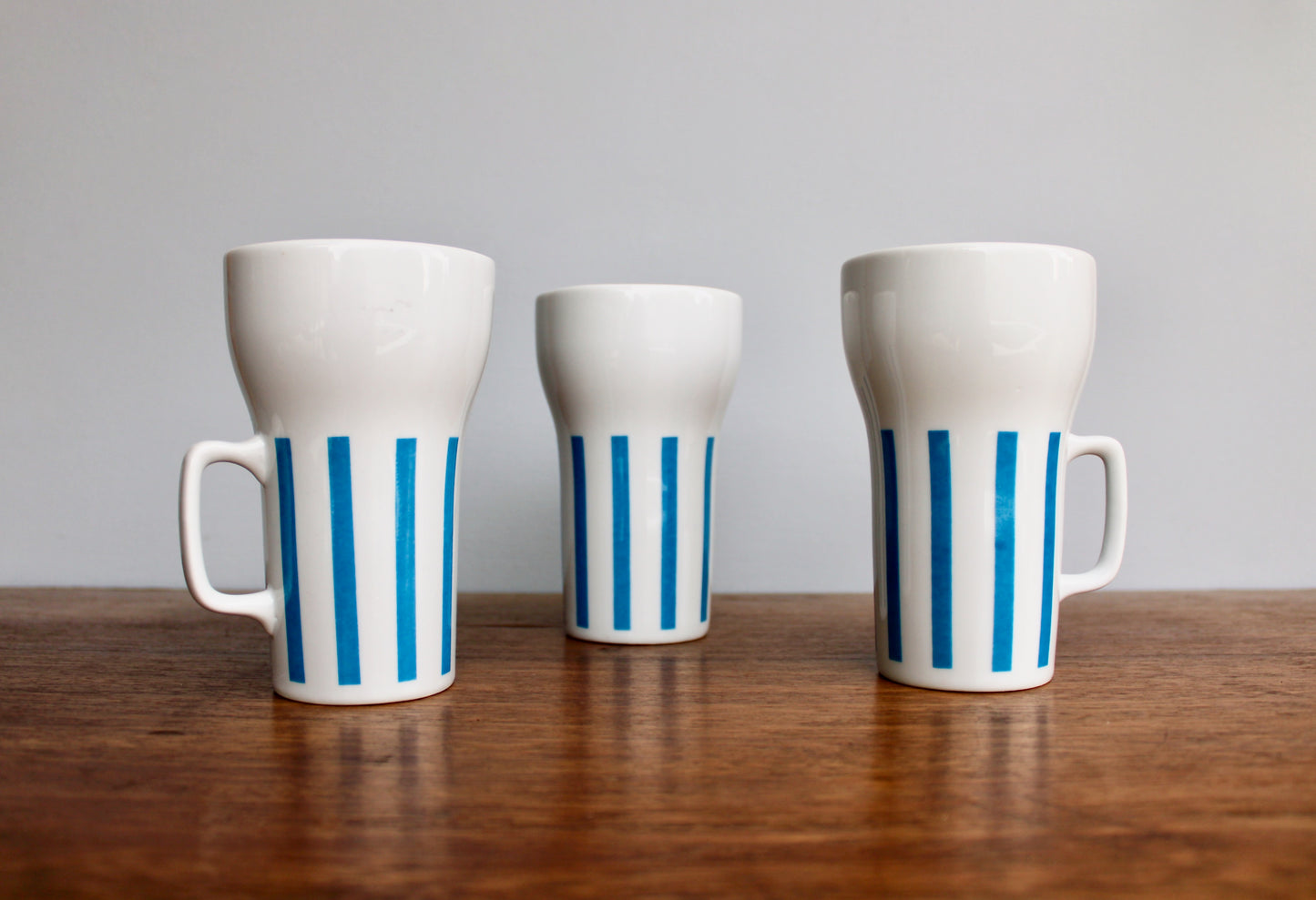 "Everyone Loves Ice Cream and Candy" 3 Beautiful Schmid Tackett - Large Mugs Designed by LaGardo Tackett, Mid Century Modern Tableware, Blue Stripe Porcelain