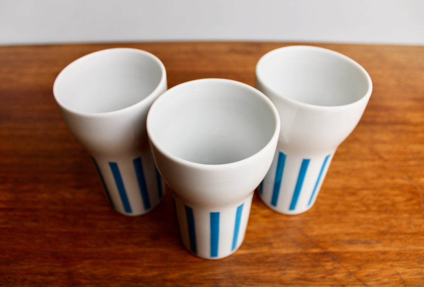 "Everyone Loves Ice Cream and Candy" 3 Beautiful Schmid Tackett - Large Mugs Designed by LaGardo Tackett, Mid Century Modern Tableware, Blue Stripe Porcelain