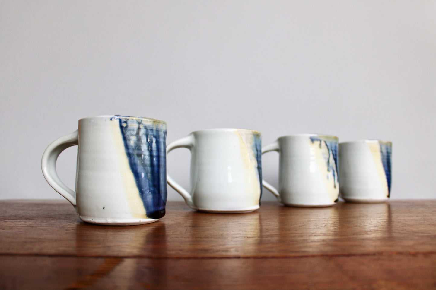 Set of 4 Handcrafted Porcelain Mugs - Modern Tableware, Blue & Creamy-Yellow Glazes on Porcelain