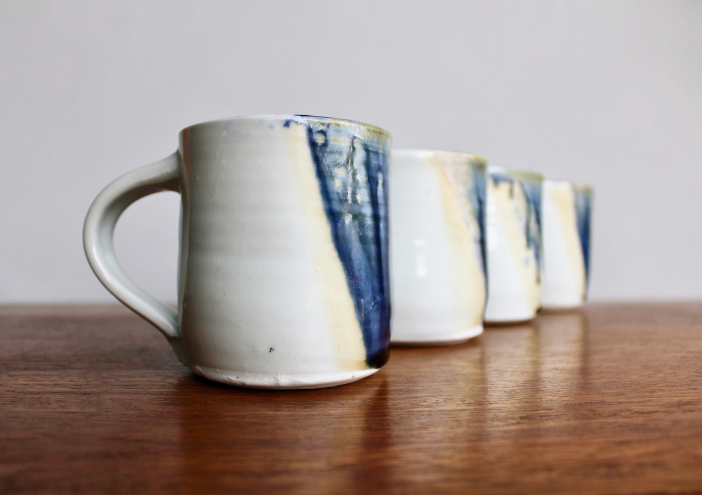 Set of 4 Handcrafted Porcelain Mugs - Modern Tableware, Blue & Creamy-Yellow Glazes on Porcelain