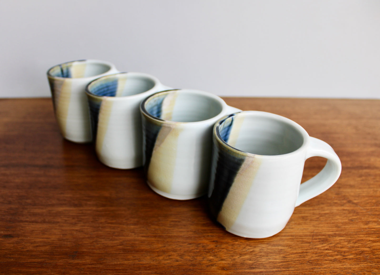 Set of 4 Handcrafted Porcelain Mugs - Modern Tableware, Blue & Creamy-Yellow Glazes on Porcelain