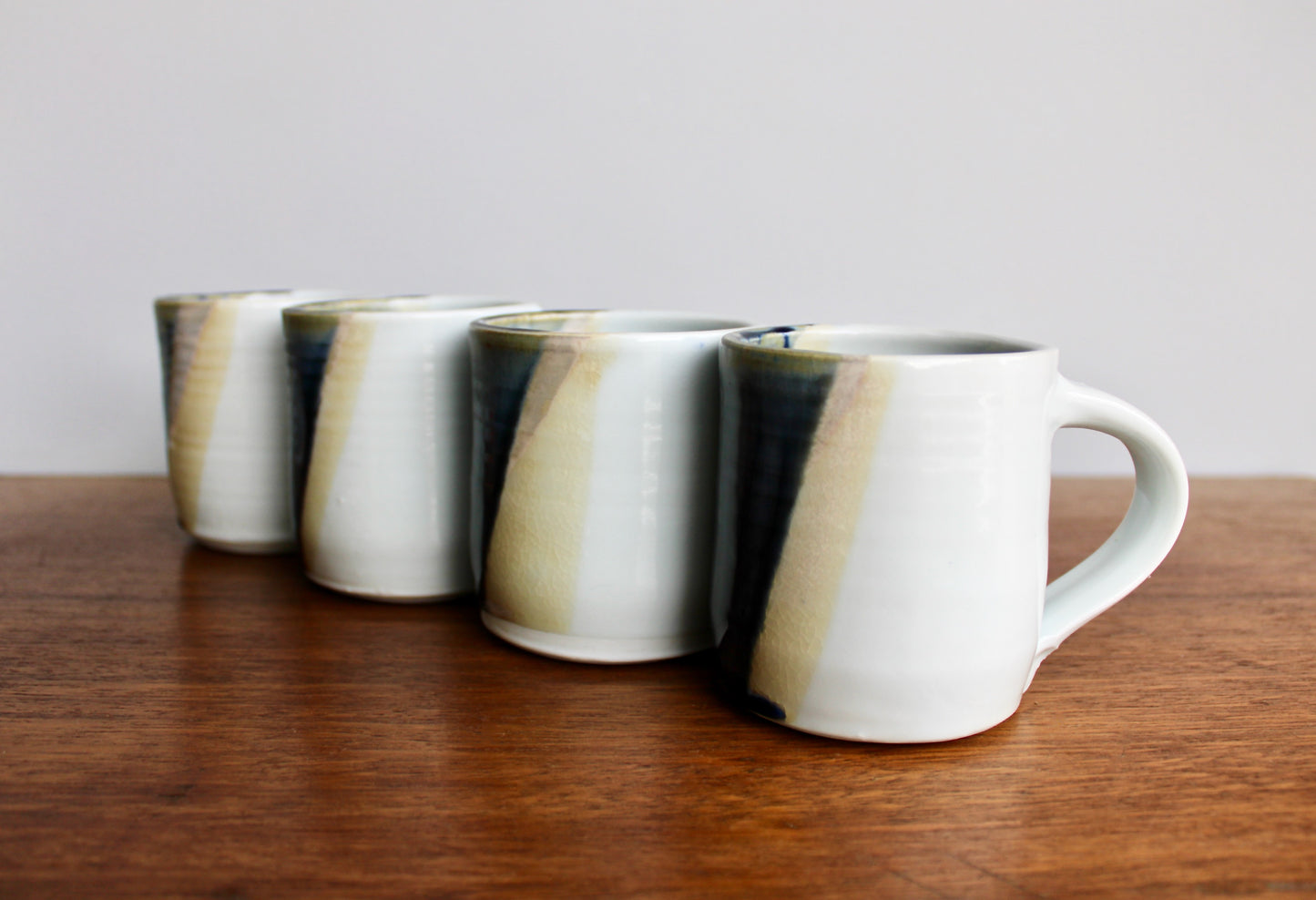 Set of 4 Handcrafted Porcelain Mugs - Modern Tableware, Blue & Creamy-Yellow Glazes on Porcelain