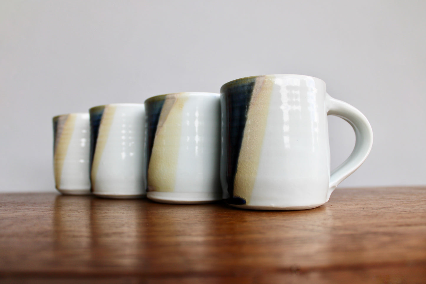 Set of 4 Handcrafted Porcelain Mugs - Modern Tableware, Blue & Creamy-Yellow Glazes on Porcelain